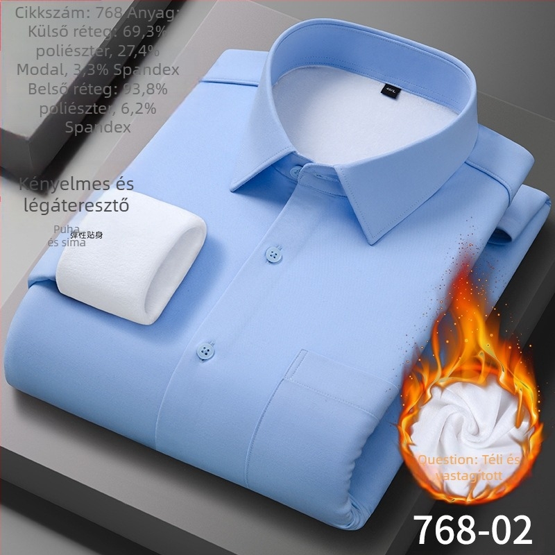 Férfi modal termoing, fleece-béléssel, vasalásmentes, hosszú ujjú, egyszínű