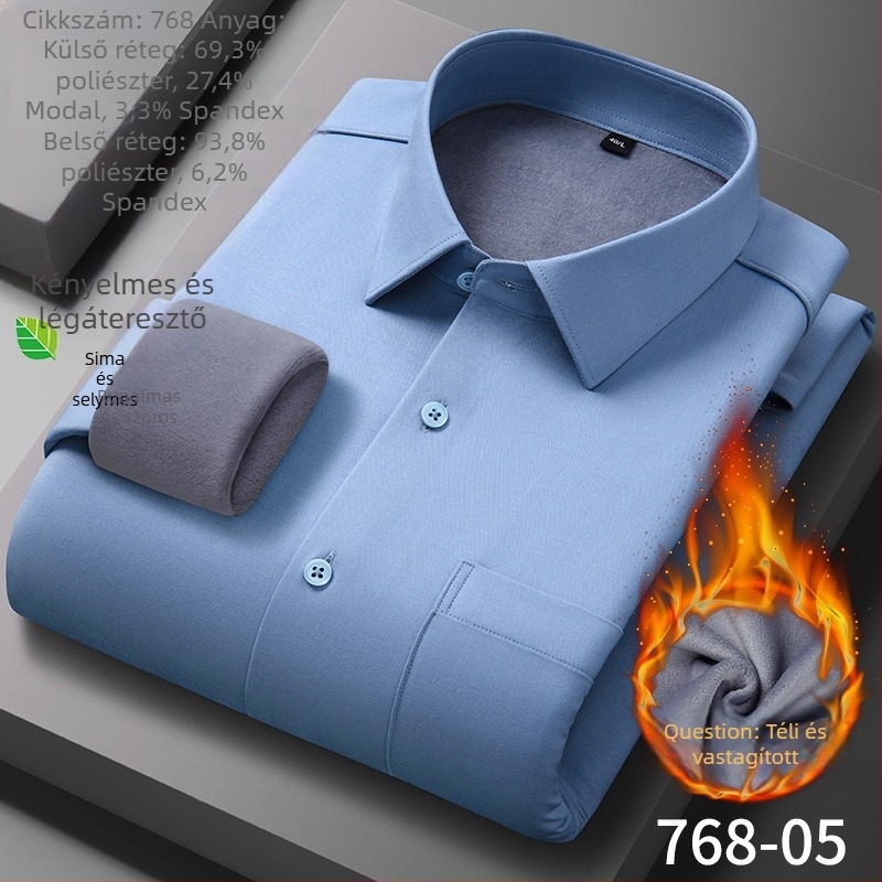 Férfi modal termoing, fleece-béléssel, vasalásmentes, hosszú ujjú, egyszínű