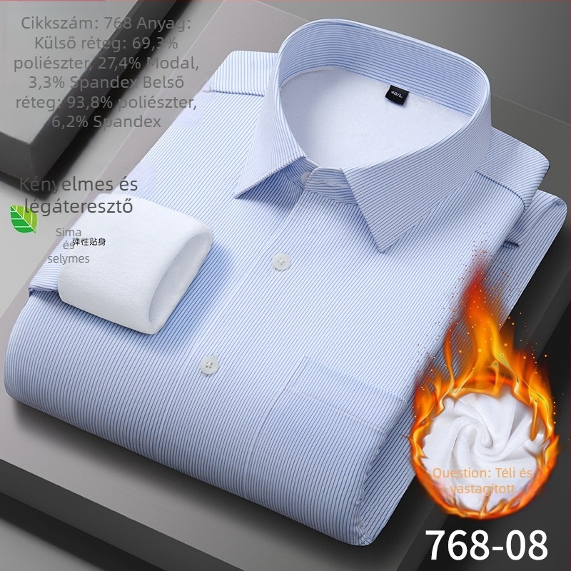 Férfi modal termoing, fleece-béléssel, vasalásmentes, hosszú ujjú, egyszínű