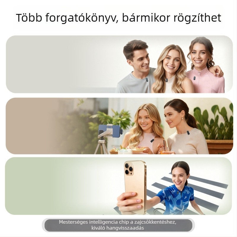 Vezeték nélküli lavalier mikrofon Q6 - 6 csatorna, frekvenciasáv 100 Hz–20 kHz, SNR ≥100 dB, beépített akkumulátor 3–6 óra