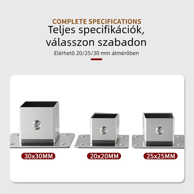 Négyzetes csőtartó flanessel alaphoz - rozsdamentes acél, oldalsó rögzítés, elektroplakált felület