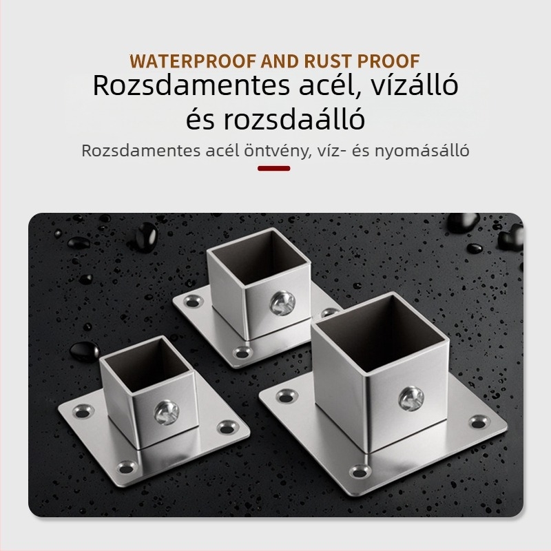 Négyzetes csőtartó flanessel alaphoz - rozsdamentes acél, oldalsó rögzítés, elektroplakált felület