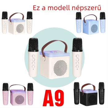 Y1 A9 színes karaoke hangfal Bluetooth-szal, beépített akkumulátorral, két mikrofon gyerekeknek, mindent egyben otthoni karaoké rendszer