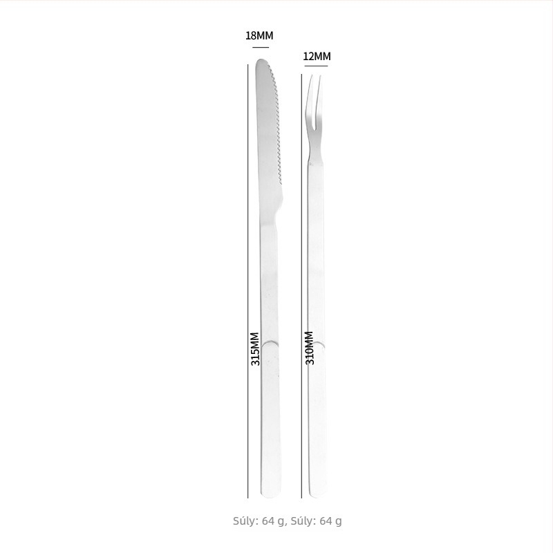 Kültéri grill-kés és villa készlet tölgyfa markolatokkal és rozsdamentes acél pengékkel — tartalmaz húskéset, steak-kést és grillvillákat, modern minimalista stílusban