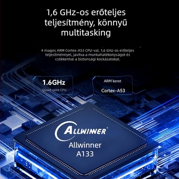 Android alaplap Allwinner A133, négymagos 1,8 GHz, 1GB RAM + 8GB flash, tápellátás 12V 2A, USB: 2x host (OTG opcionális) + 3 USB port, TTL 3.3V soros, reklámgépekhez és digitális kiíráshoz