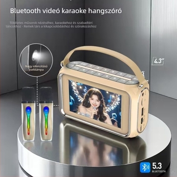 Xiaoxin M52 Hordozható Bluetooth videóhangszóró 4,3 hüvelykes kijelzővel, karaoke és videolejátszó