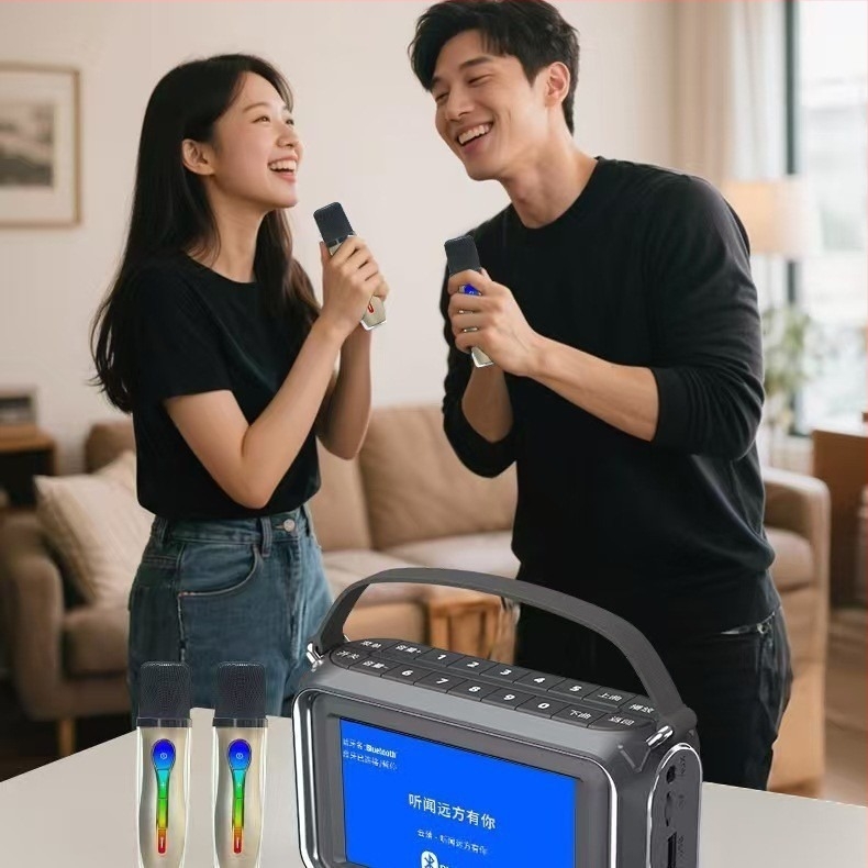 Xiaoxin M52 Hordozható Bluetooth videóhangszóró 4,3 hüvelykes kijelzővel, karaoke és videolejátszó