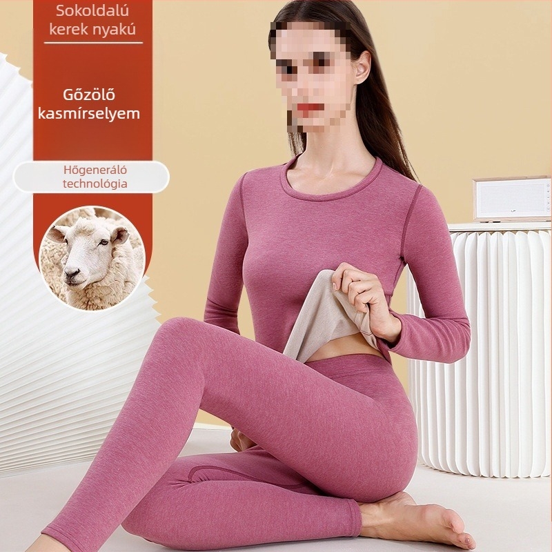 Női gyapjú termoszett - magas gallér, hosszú ujjú, egyszínű minta, gyapjú anyag, japán-koreai laza stílus