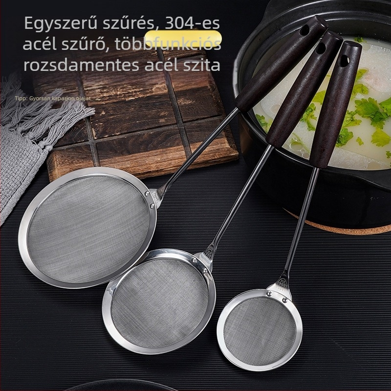 304 rozsdamentes acél szita kanálfa nyéllel, retro stílus, égés elleni funkció, 2016 őszén debütált, testreszabható