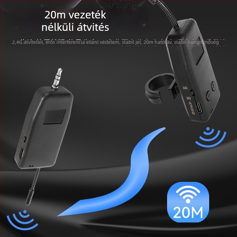 Hangszer-pickup mikrofon – beépített akkumulátor 300–500 mAh; frekvencia-válasz 100 Hz–20 kHz; SNR ≥70 dB; üzemidő >12 óra; tápfeszültség 5 V