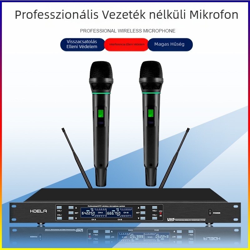 Professzionális karaoke dinamikus kézi mikrofon otthoni KTV-hez és színpadra, kábeles, cserélhető akkumulátorral 2000–4000 mAh, frekvenciasáv 40 Hz–20 kHz, SNR ≥95 dB, üzemidő 6–8 óra.