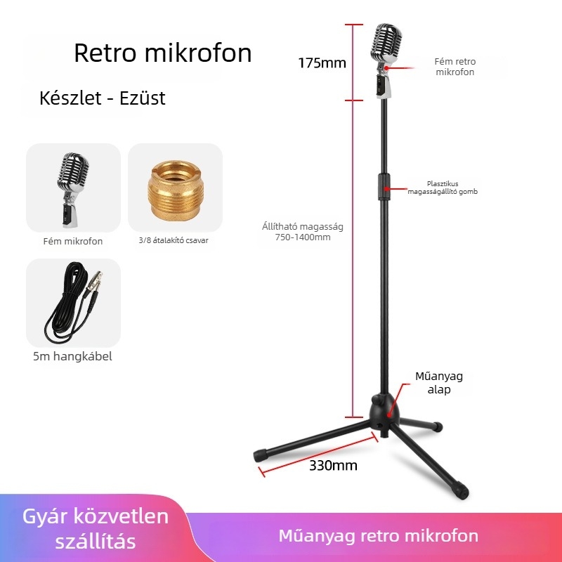 Dinamikus színpadi mikrofon vezeték nélküli, 20 Hz–20 kHz, SNR ≥75 dB, mozgó tekercs, modell S02