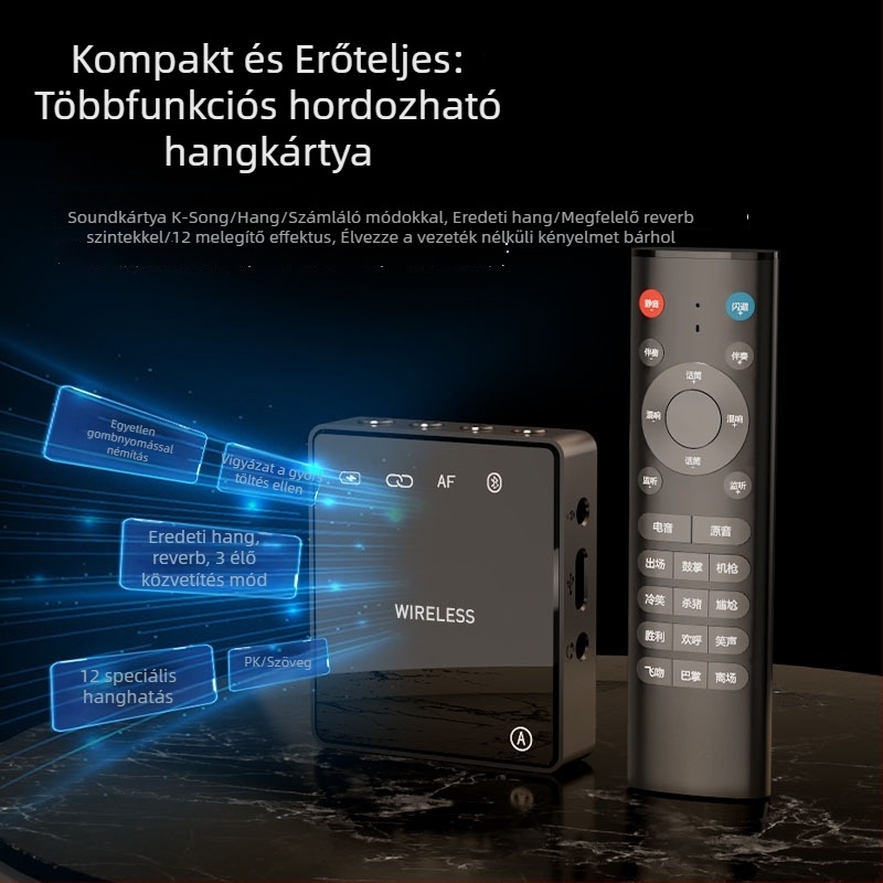 Élő közvetítésre szánt hangkártya integrált Bluetooth fejhallgatóval és intelligens zajcsökkentéssel - Modell T9P, Bluetooth 5.3, 20Hz-20kHz, SNR ≥70dB, üzemidő 6-8h