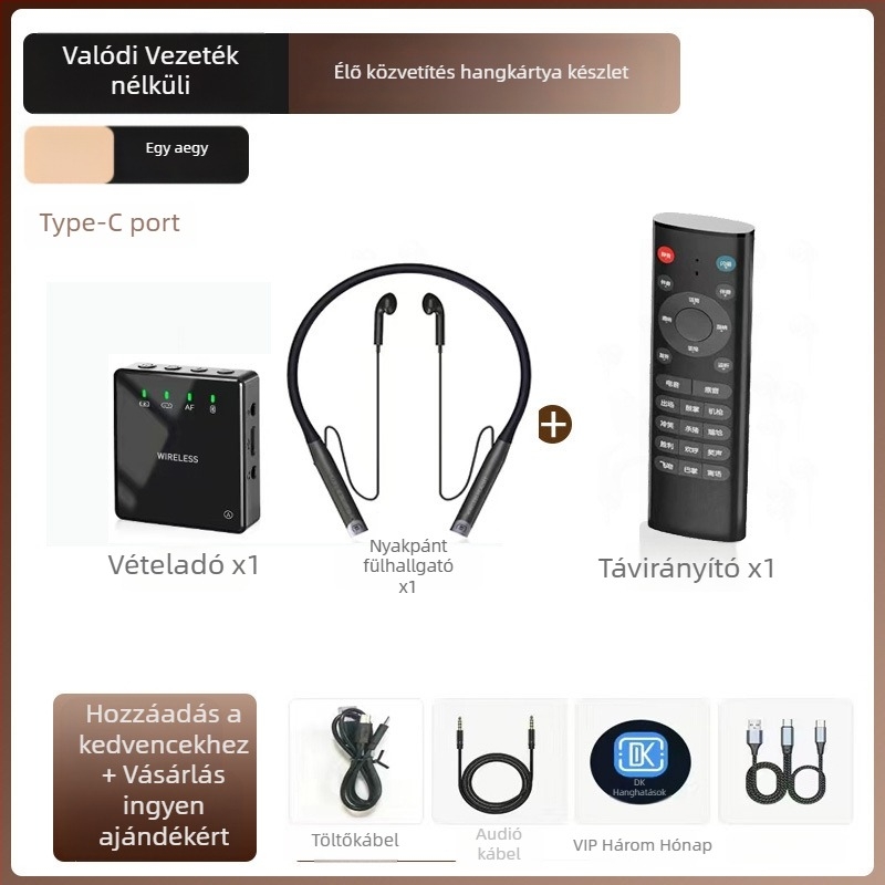 Élő közvetítésre szánt hangkártya integrált Bluetooth fejhallgatóval és intelligens zajcsökkentéssel - Modell T9P, Bluetooth 5.3, 20Hz-20kHz, SNR ≥70dB, üzemidő 6-8h