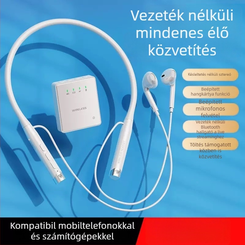 Élő közvetítésre szánt hangkártya integrált Bluetooth fejhallgatóval és intelligens zajcsökkentéssel - Modell T9P, Bluetooth 5.3, 20Hz-20kHz, SNR ≥70dB, üzemidő 6-8h