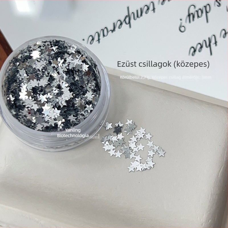 Manikűr ékszerek - Ötágú csillag alakú csillámok, egyszerű stílus; Márka Swallowling; Anyag: Sequins; Mintázat: Csillagok.