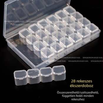 Körömdíszítéshez használható ékszertároló doboz 28- vagy 56 rekesszel, fedéllel ellátott kis tartozékok rendező