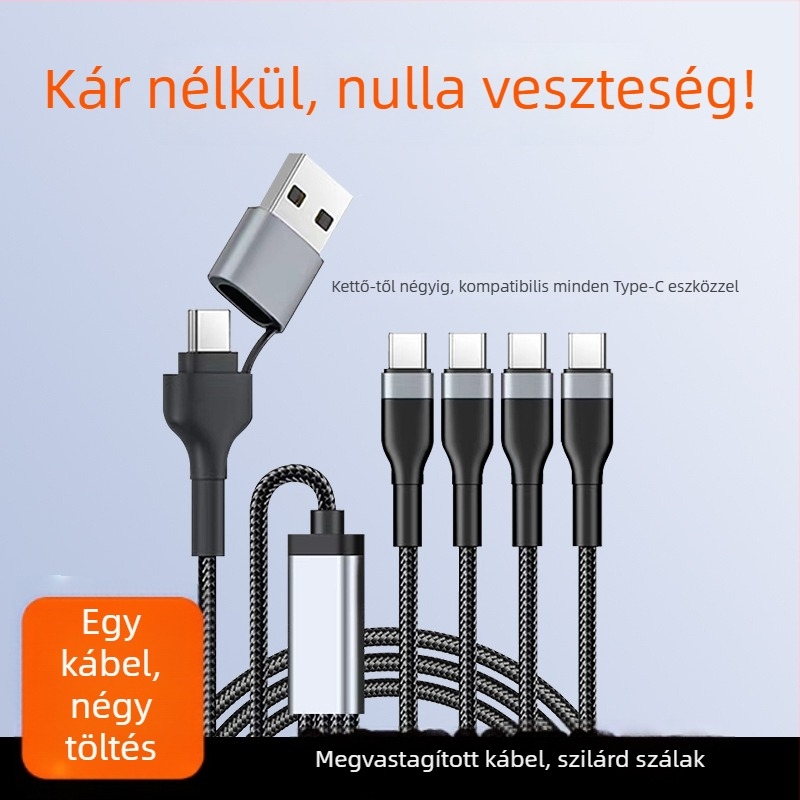 Difu you Type-C többszörös töltőkábel, nylon burkolat, 1–4 kimenet, intelligens elosztás