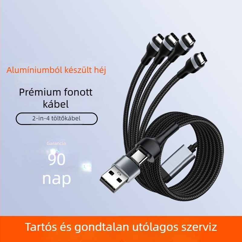 Difu you Type-C többszörös töltőkábel, nylon burkolat, 1–4 kimenet, intelligens elosztás