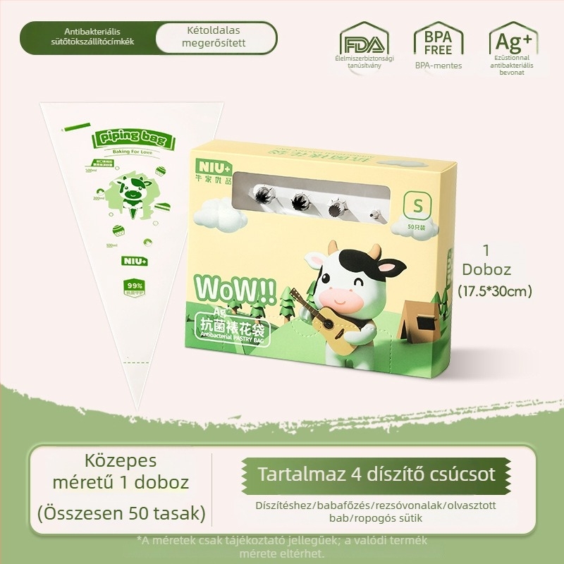 Egyszer használatos díszítő zacskó csővel, PE anyagból, élelmiszer-minőségű, krémes bevonathoz, díszítő eszköz, vastagodott kialakítású