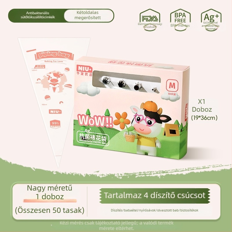 Egyszer használatos díszítő zacskó csővel, PE anyagból, élelmiszer-minőségű, krémes bevonathoz, díszítő eszköz, vastagodott kialakítású