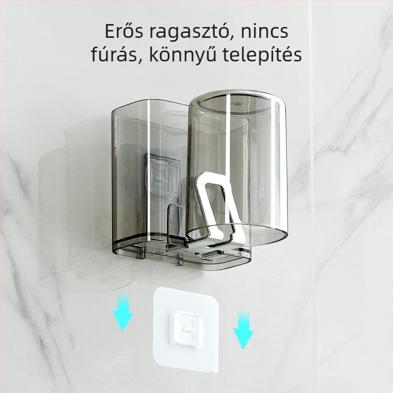 PH fogkefetartó, falra szerelhető, lyukasztás nélküli, műanyag, logó nyomtatott