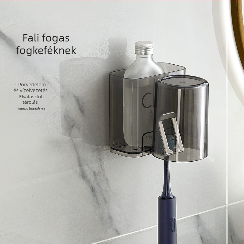 PH fogkefetartó, falra szerelhető, lyukasztás nélküli, műanyag, logó nyomtatott