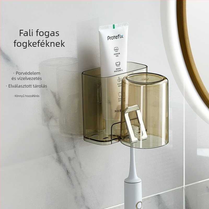 PH fogkefetartó, falra szerelhető, lyukasztás nélküli, műanyag, logó nyomtatott