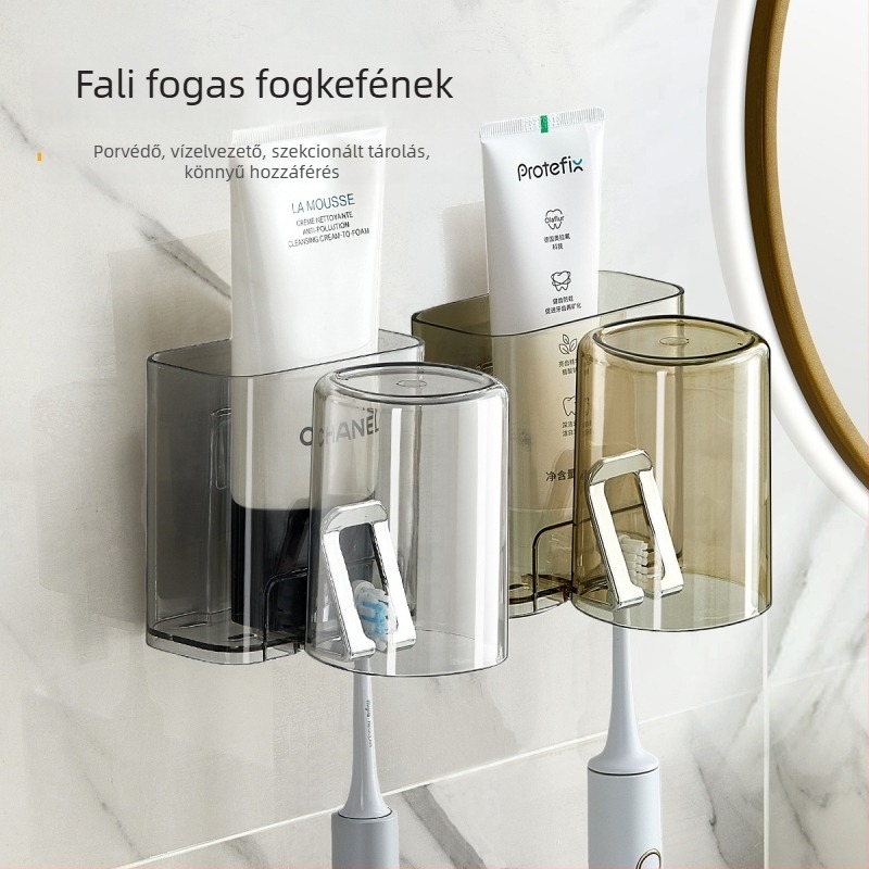 PH fogkefetartó, falra szerelhető, lyukasztás nélküli, műanyag, logó nyomtatott