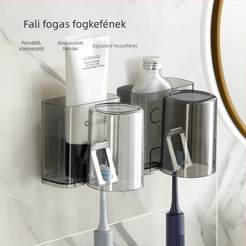 PH fogkefetartó, falra szerelhető, lyukasztás nélküli, műanyag, logó nyomtatott