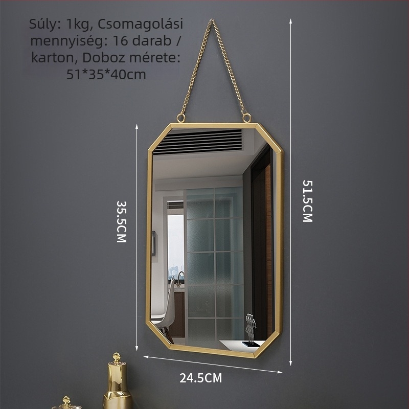 Fali falra szerelhető tükör, fémből készült keret, alumínium tükör, testre szabható, fürdőszobába, hálószobába és kereskedelmi terekbe