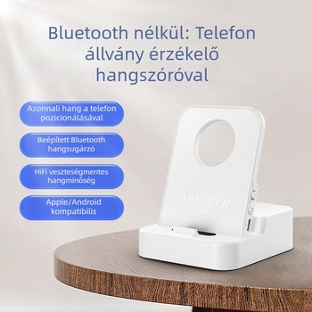 Bluetooth hordozható hangfal telefon-tartóval, 3-az-1-ben asztali állvány, 5W, Bluetooth 5.3, 20 Hz–20 kHz, SNR ≥70 dB, beépített akkumulátor