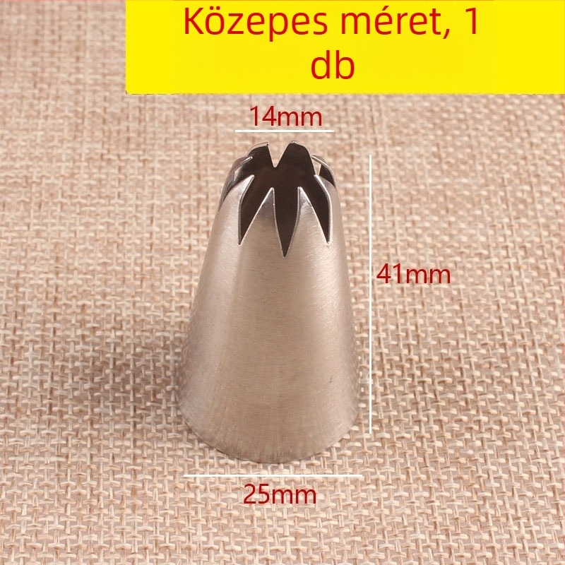Díszítő cső süteményekhez, 10-fogú ívelt dizájn, élelmiszer-minőségű rozsdamentes acél