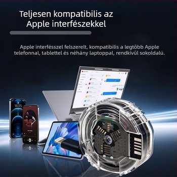 PD Type-C összecsukható töltőkábel automatikus állítással, dupla fej Lightning és Type-C