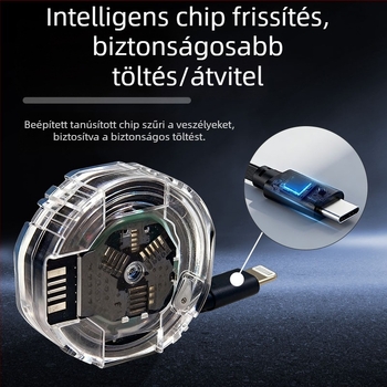 PD Type-C összecsukható töltőkábel automatikus állítással, dupla fej Lightning és Type-C