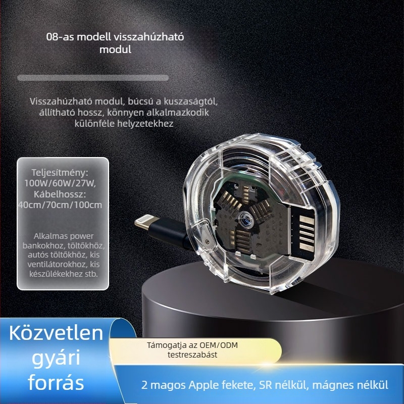 PD Type-C összecsukható töltőkábel automatikus állítással, dupla fej Lightning és Type-C