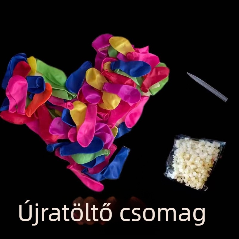 Vízharc Latex lufik – 111 db/37 db csomagban; Csomagolás: OPP; Anyag: latex; Funkció: vízi harc.