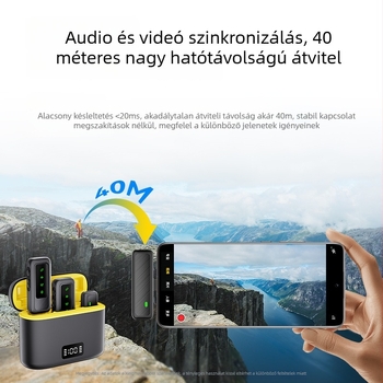 Kétcsatornás vezeték nélküli lavalier mikrofon, kompakt klip-mikrofon kültéri élő közvetítéshez intelligens zajcsökkentéssel