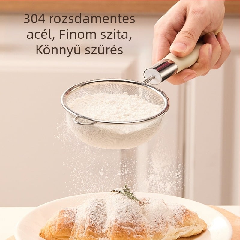 304 rozsdamentes acélból készült liszt szita finom hálóval, szójatej szűrésére és bébiételek készítésére