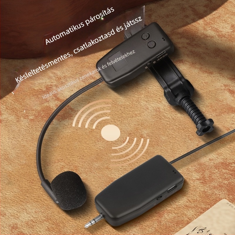 Hegedűhúros hangszerhez való mikrofon beépített akkumulátorral, kapacitív pickup, 5V tápegység, 100 Hz-20 kHz, SNR >=70 dB