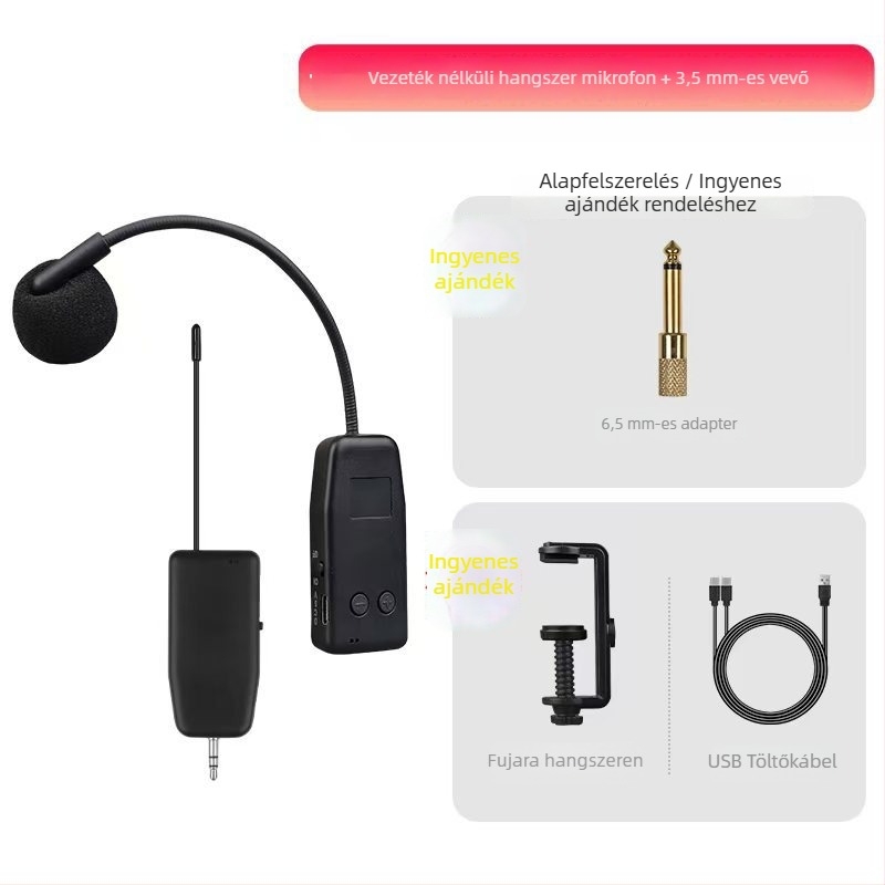 Hegedűhúros hangszerhez való mikrofon beépített akkumulátorral, kapacitív pickup, 5V tápegység, 100 Hz-20 kHz, SNR >=70 dB