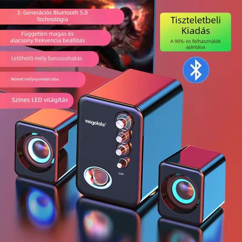 Asztali számítógép hangfala subwooferrel, 2.1 csatornás, kiváló hangminőség