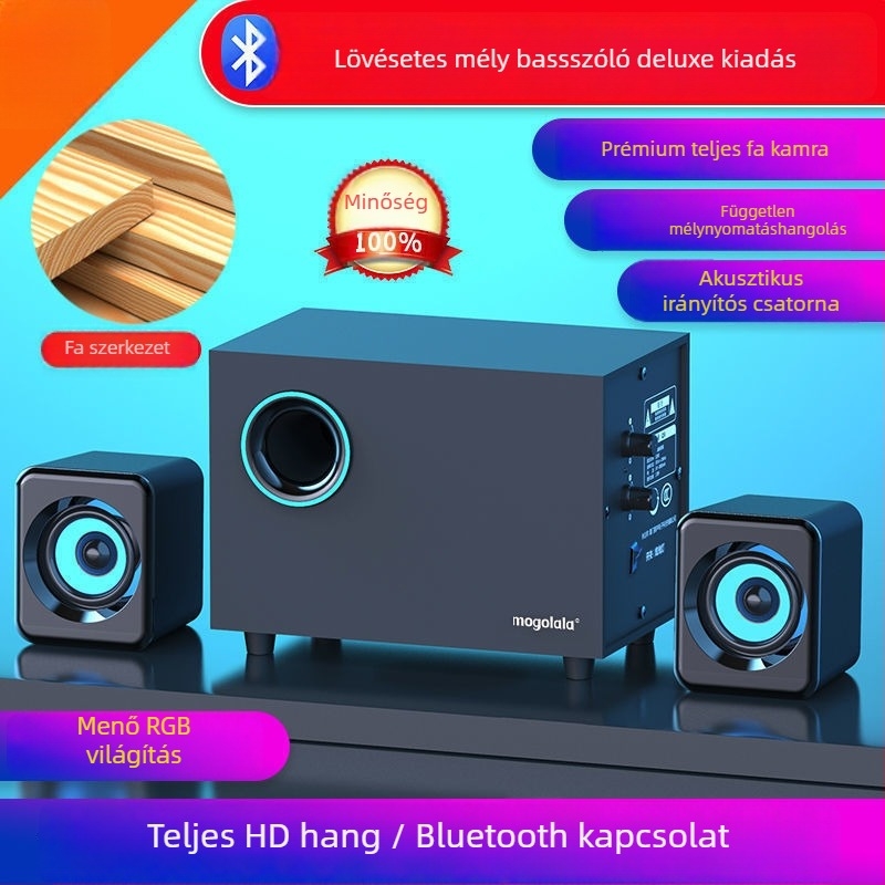 Asztali számítógép hangfala subwooferrel, 2.1 csatornás, kiváló hangminőség