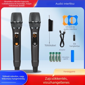KTV/professzionális mikrofon T-18, frekvencia-válasz 60 Hz–15 kHz, SNR ≥85 dB, cserélhető akkumulátor 800–1000 mAh, üzemidő 6–8 óra