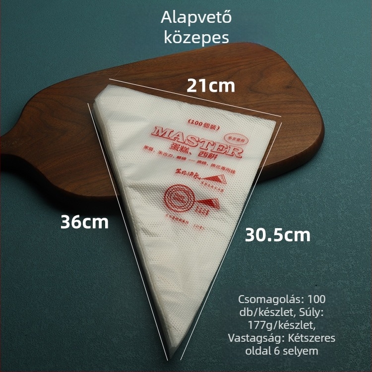 Egyszer használatos vastag műanyag díszítő tasak krémhez, tortákhoz és süteményekhez – PE anyag, 100 db/csomag; Bakery House/FABAKE