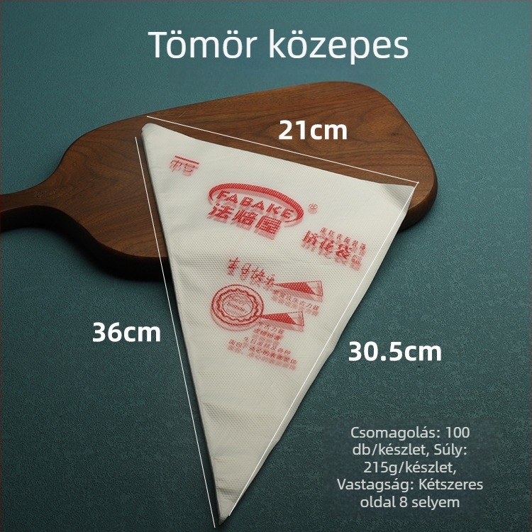 Egyszer használatos vastag műanyag díszítő tasak krémhez, tortákhoz és süteményekhez – PE anyag, 100 db/csomag; Bakery House/FABAKE