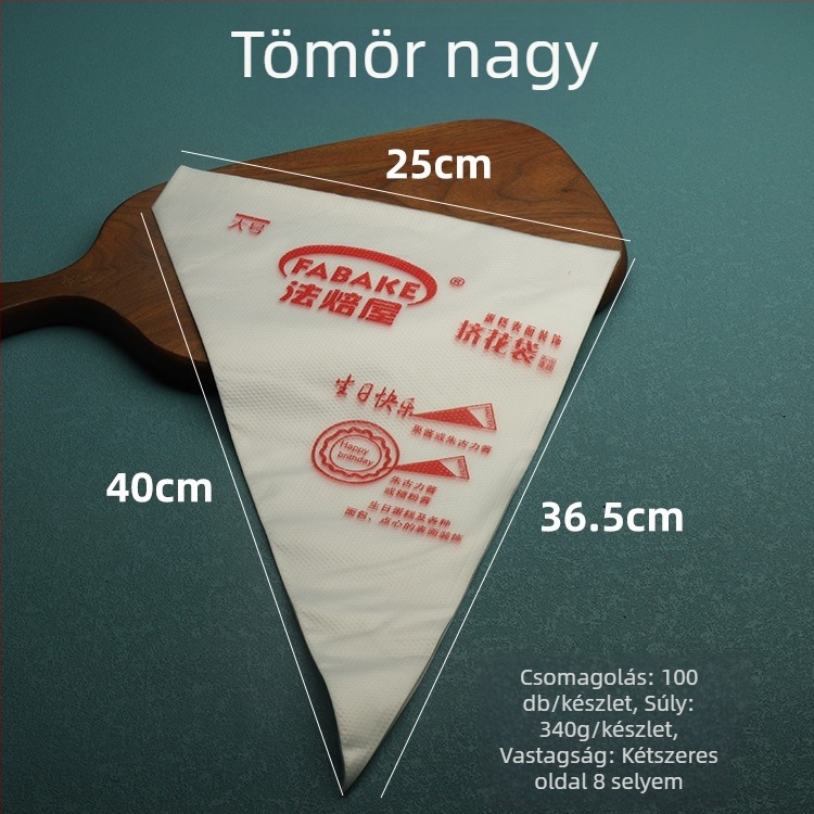 Egyszer használatos vastag műanyag díszítő tasak krémhez, tortákhoz és süteményekhez – PE anyag, 100 db/csomag; Bakery House/FABAKE