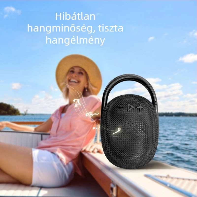 Clip4 Bluetooth hordozható vízálló mini hangszóró, beépített 500-800mAh akkumulátor, 3W kimenet, IPX6 vízállóság, USB táplálás, frekvenciatartomány 60Hz-15kHz