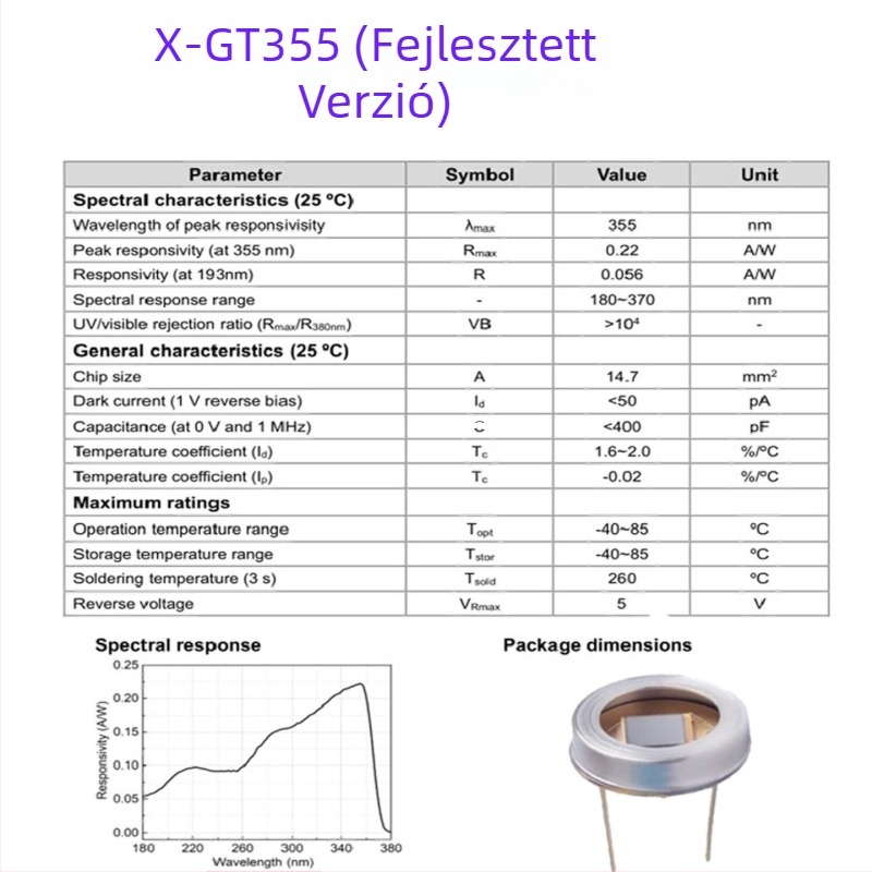 SiC fotodiódás UV detektor, UV vevőcső, 3535/2835 csomagolás, orvosi COD víz mérése