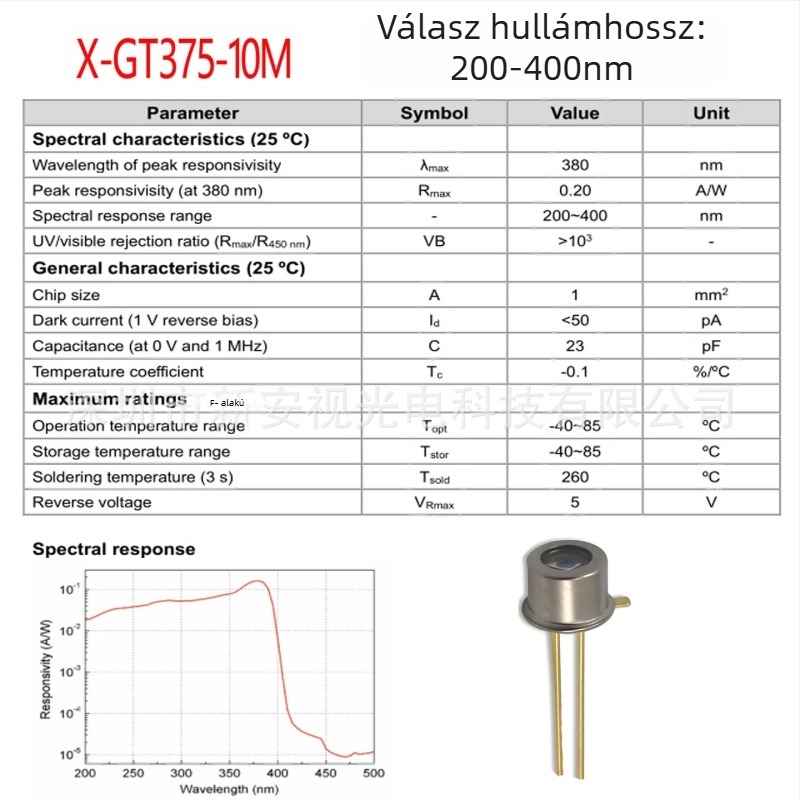 SiC fotodiódás UV detektor, UV vevőcső, 3535/2835 csomagolás, orvosi COD víz mérése